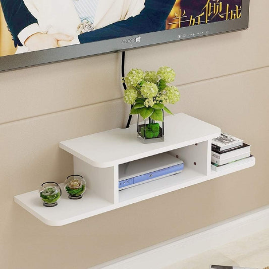 BiJun Floating TV Shelf, Entertainment Center Wall Mounted Floating Shelves for Wall Media Console Router DVD Shelf for PS4/Cable Box/DVD Players/Game Console Streaming Media Equipment (White, 35.4)