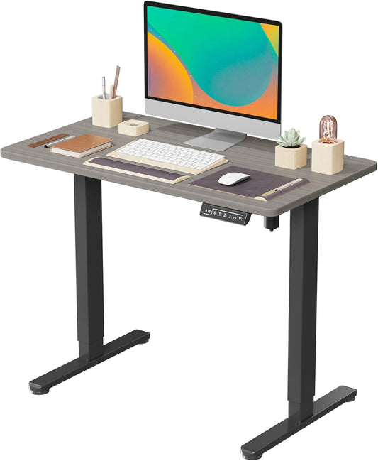 JOY worker Small Electric Standing Desk, 35" x 20" Whole Piece Height Adjustable Desk with Memory Controller, Grey Sit to Stand Desk Workstation for Home Office