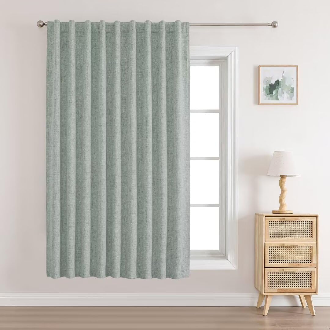 Joydeco Custom 100% Blackout Long Drapes for Bedroom Living Room Blackout Darkening Curtain Thermal Insulated Back tab Rod Pocket 1 Panel(Sage Green,Custom Size)