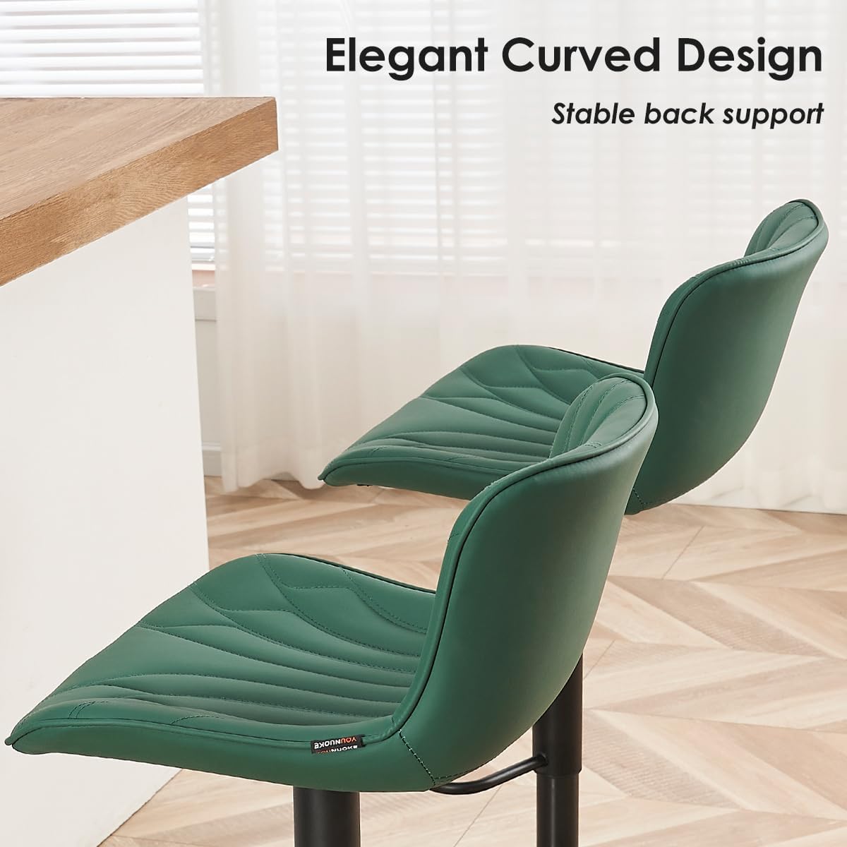 YOUNUOKE Bar Stools Set of 2, Counter Height Stools for Kitchen, 24 inch Swivel Barstools, Adjustable Island Chairs with Back, Dark Green