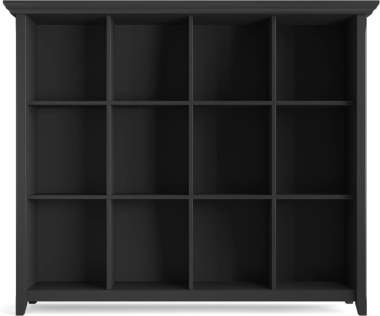 SIMPLIHOME Acadian Bookcase - 57 inch Tall 12-Cube Solid Wood Storage Display Unit in Black, Transitional Cube Organizer for Living Room, Study Room or Office with Fixed Shelves and Tapered Legs