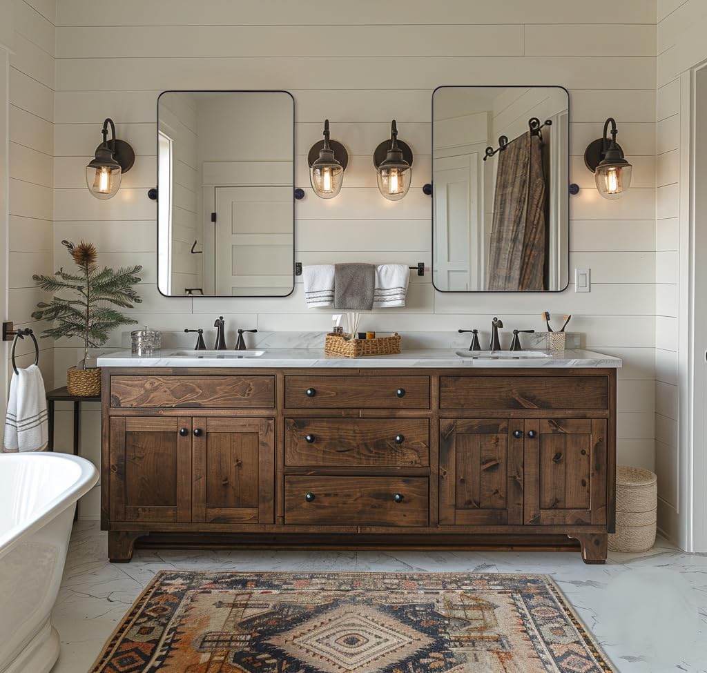 MOON MIRROR 24"x36" Matte Black Pivot Mirror for Bathroom, Metal Frame Bathroom Mirrors for Wall，Rectangle Titling Vanity Wall Mirror with Rounded Corner Hangs Vertical(Overall 27.75" x 36")