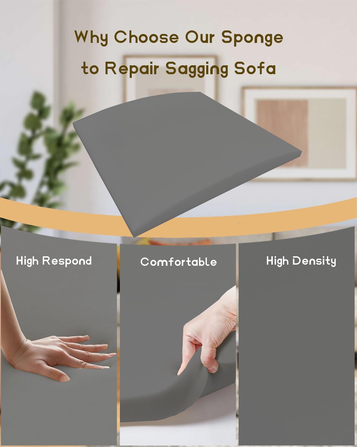 Couch Cushion Support, 20" x 20" Sofa Cushion Support for Sagging Seat, High Density Replacement Foam Insert for Sagging Couches, Loveseat, Furniture (Grey-1 pcs)