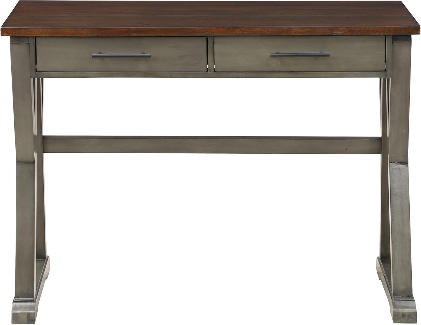 OSP Home Furnishings Jericho Rustic 42 Inch Writing Desk with 2 Drawers and Burnished Decorative Hardware, Slate Gray
