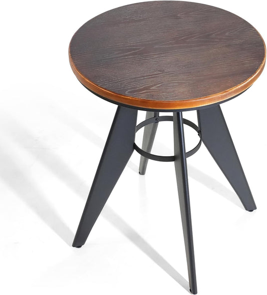Round Cafe Table - 23.62" Pine Wood Top, Metal Frame, 28.15" High, Modern Industrial Dining Table for Kitchen, Home Office, Bistro, Compact for Space Saving, Black Base Brown Top