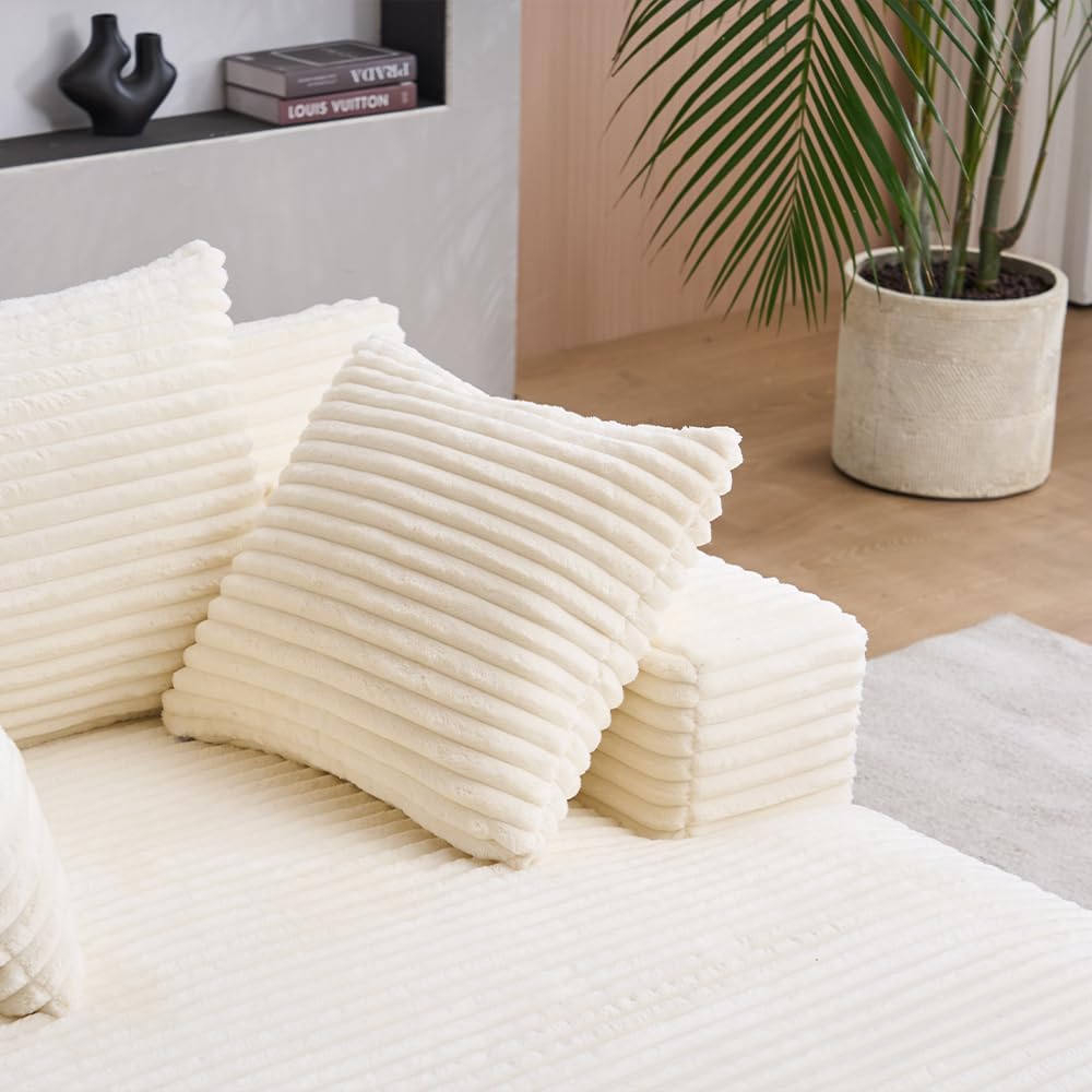 Oversized Chaise Daybed Lounge Sleeper Chair Sofa Bed Indoor, Fluffy Corduroy Upholstered Sleeper Recliner Sofabed Extra Wide Full Foam Cloud Sofabed W/3 Pillows for Home/Apartment Living Room Bedroom