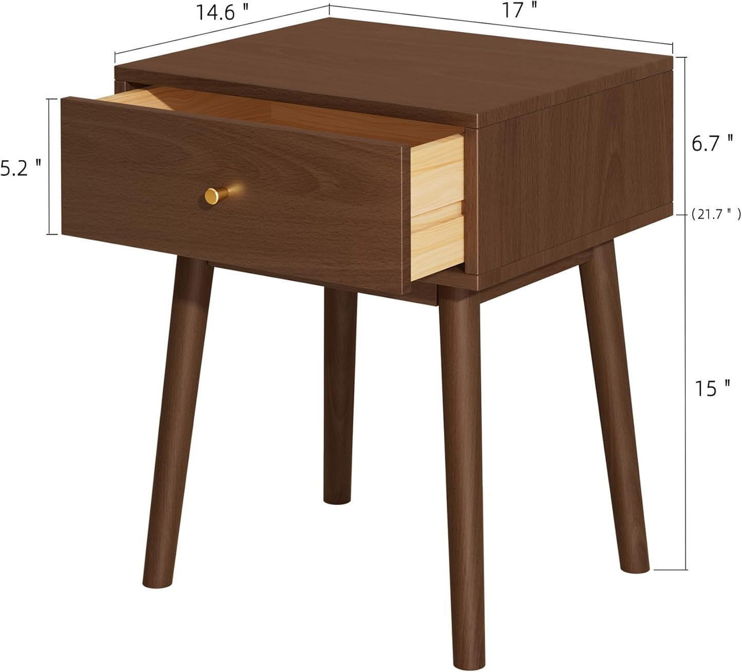 Small Solid Wood end Table with 1 Drawers, Mid-Century Modern Night Stand/nightstands,Side Table with Storage (Espresso)
