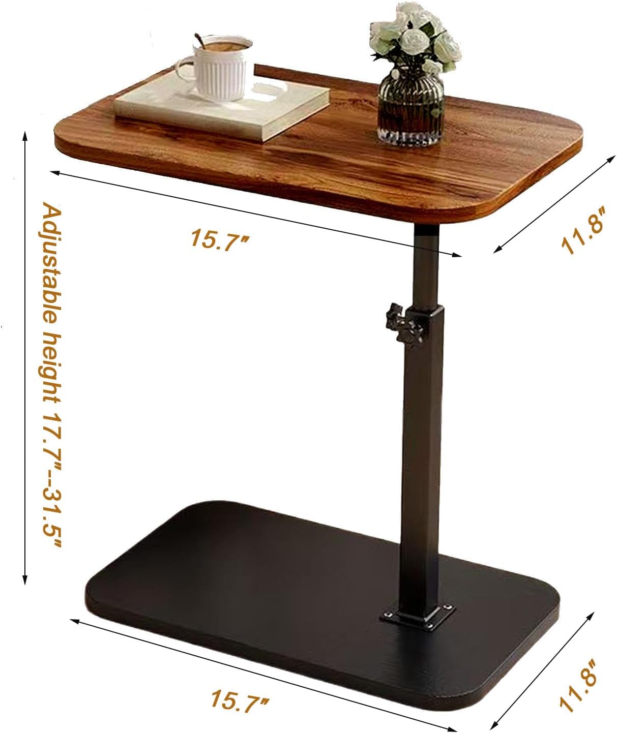 C End Table Adjustable Height,C Shaped Side Tables Living Room and Bedroom for Sofa, Chair,Bed,Coffee Small Spaces Side Table (Walnut Brown)