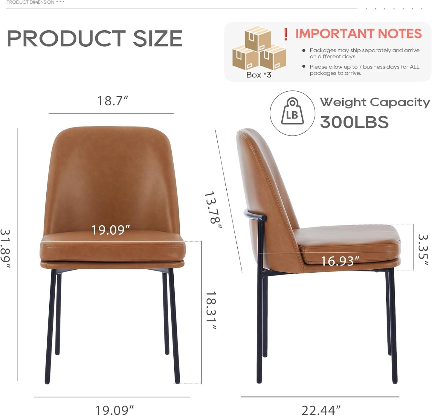 COLAMY Modern Dining Chairs Set of 6, Faux Leather Upholstered Kitchen Chairs with Curved Back & Metal Legs, Mid-Century Dining Room Chair (Brown)