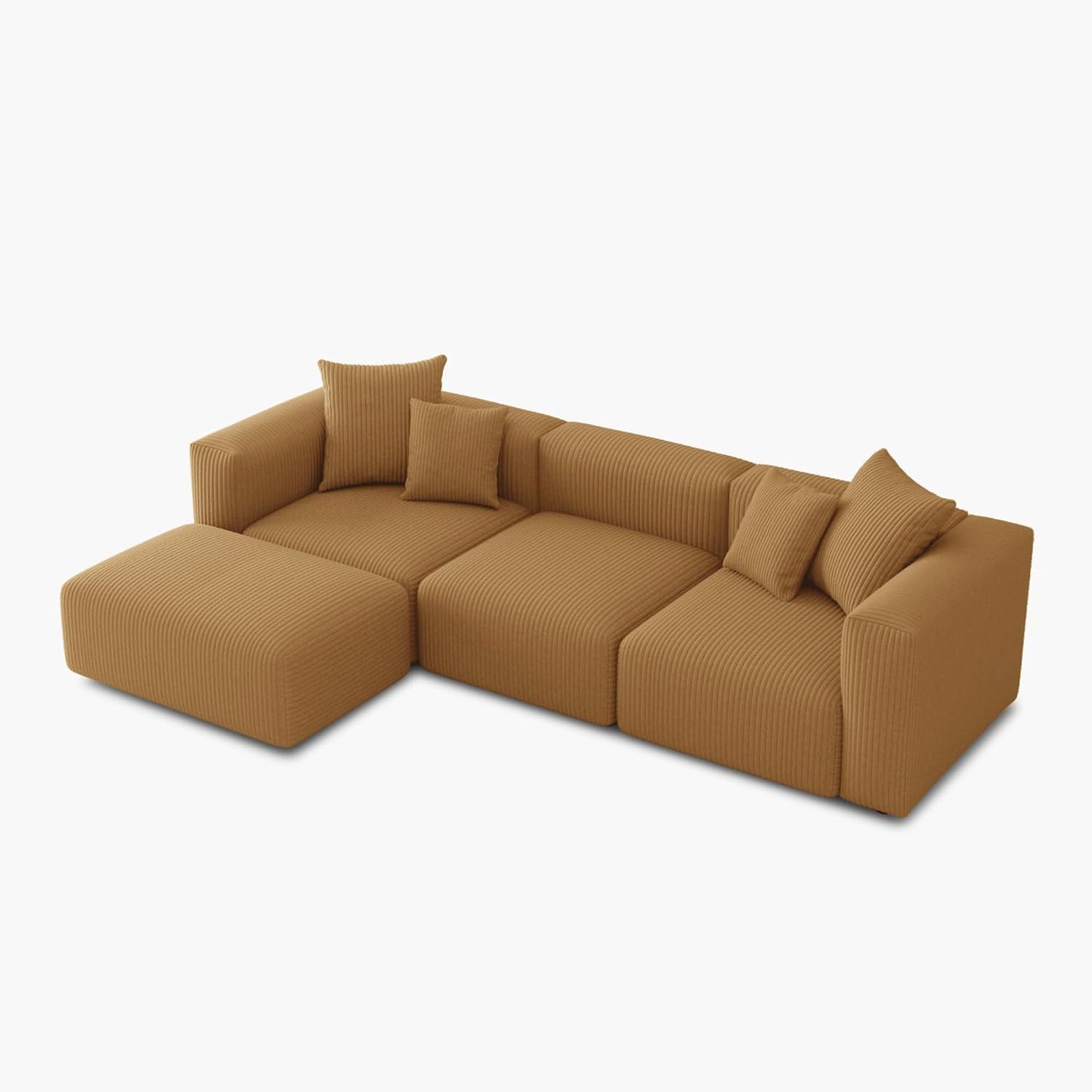 Acanva Convertible Modular Sectional Sofa with Movable Ottomans, Free Combination Corduroy Couch for Living Room Apartments, L-Shaped, Yellow