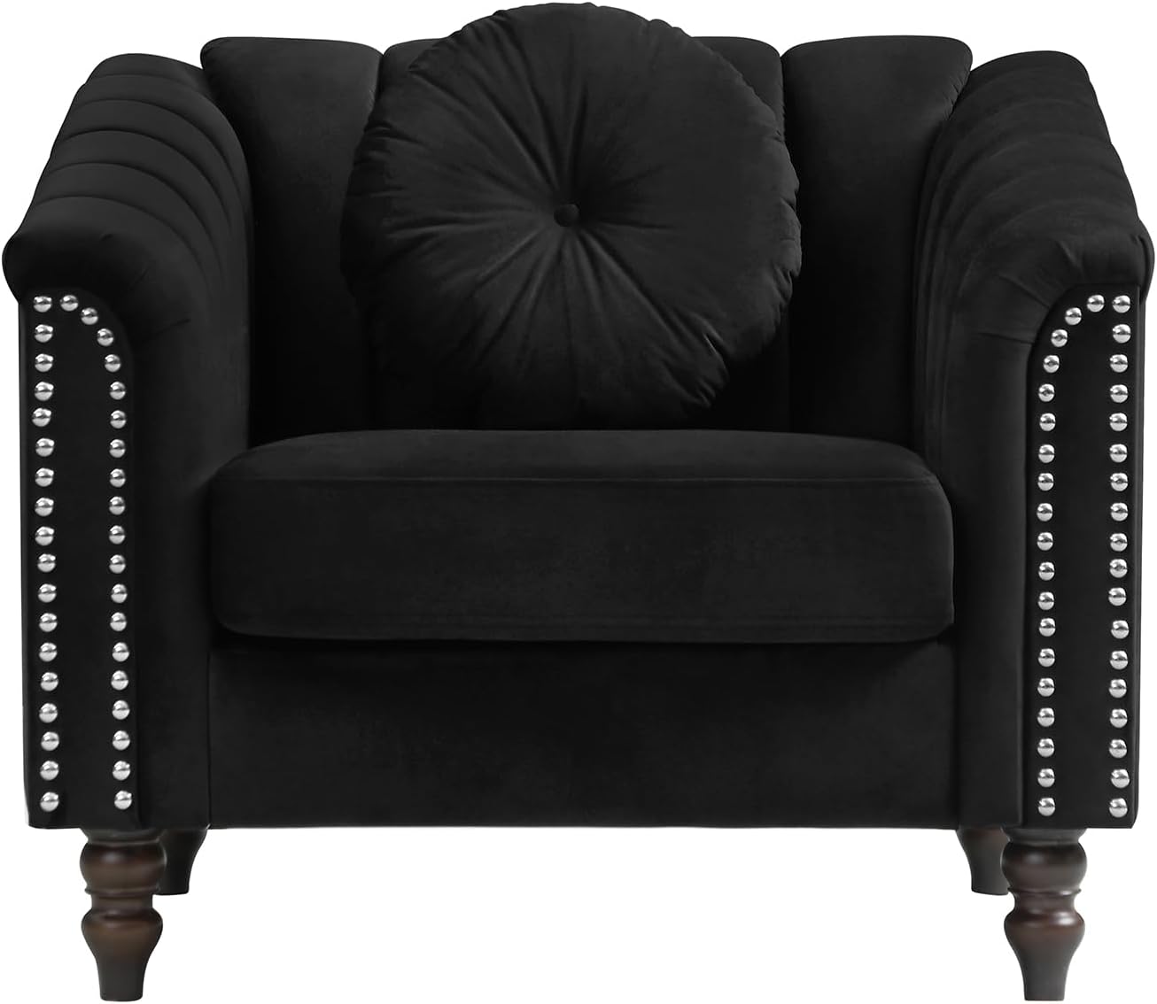 Accent Chair, Single Couch Chair with Style Button Tufted, Scroll Arms and Nailhead for Living Room, Office, Apartment, Black