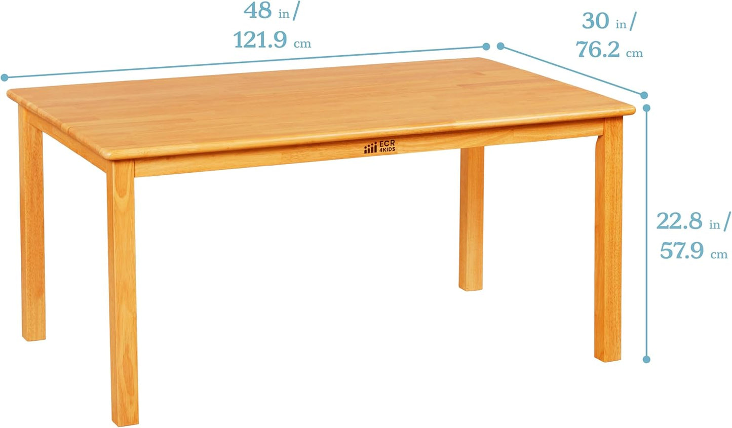 ECR4Kids 30in x 48in Rectangular Hardwood Table with 22in Legs, Kids Furniture, Honey