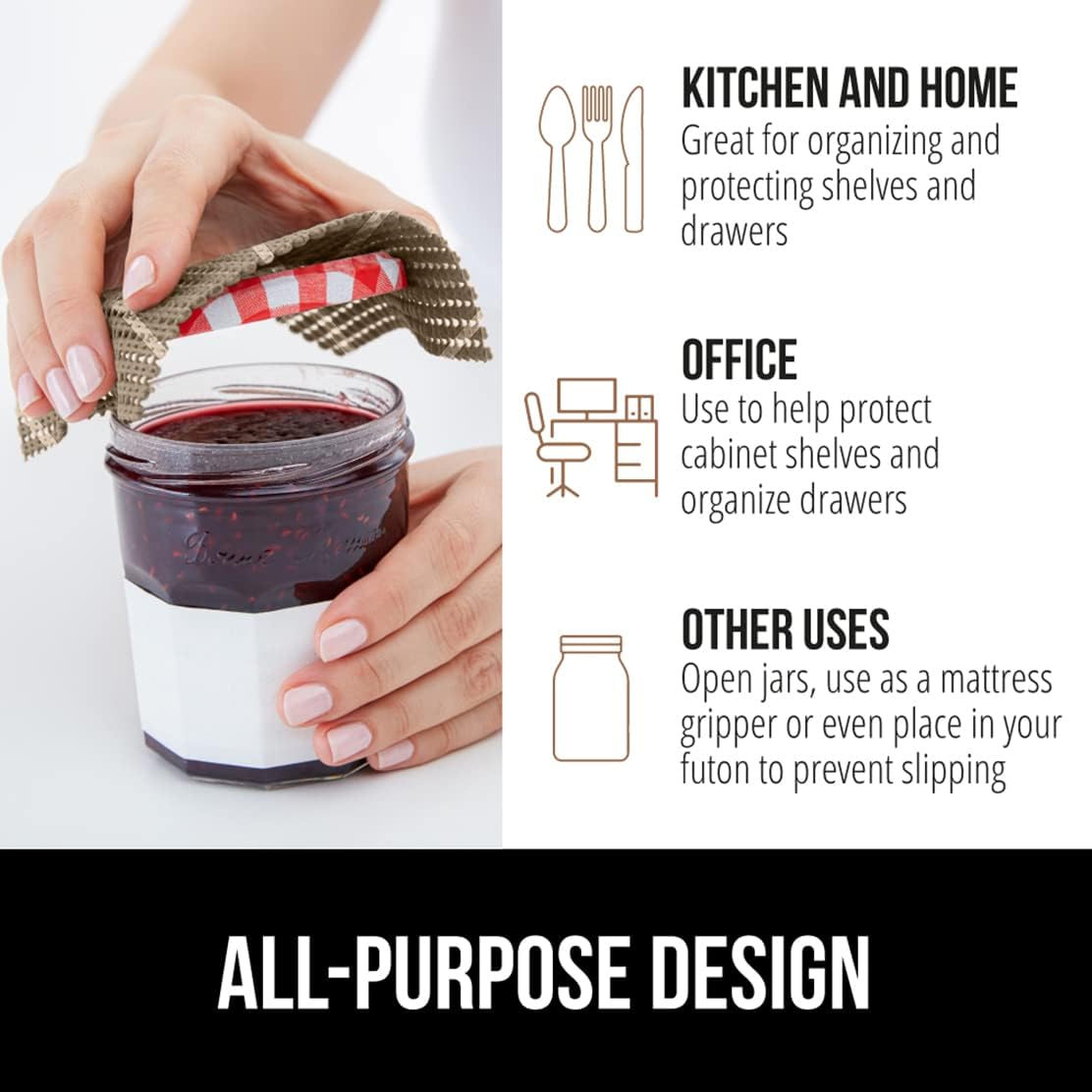 GORILLA GRIP powerGRIP Drawer Shelf and Cabinet Liner, Thick Strong Hold, Non-Adhesive Liners Protect Kitchen Cabinets and Cupboard, Bathroom Drawers, Easy Install, Breathable Mat, 20" x10', Beige