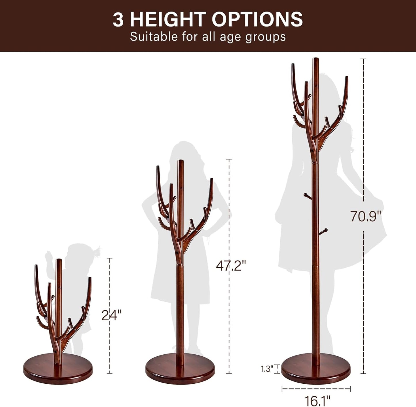 CozyDH Coat Rack Freestanding Solid Wood Coat Rack Stand, Coat Tree Freestanding with 12 Hooks Creative Tree Branch-look for Entryway, Hallway, Bedroom (Walnut)