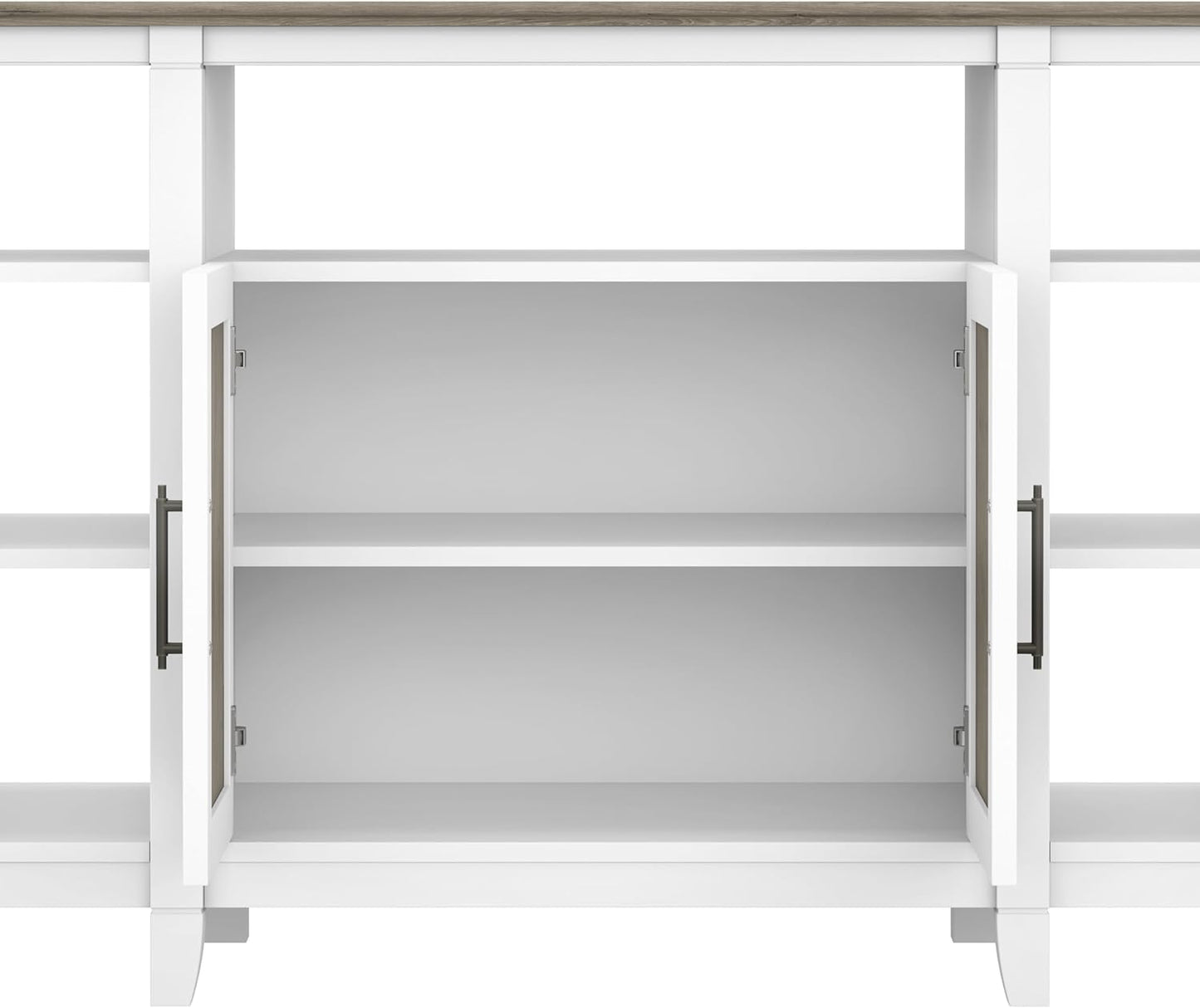 Bush Furniture Key West Tall TV Stand for 65 Inch TV in Pure White and Shiplap Gray, Farmhouse Entertainment Center with Storage