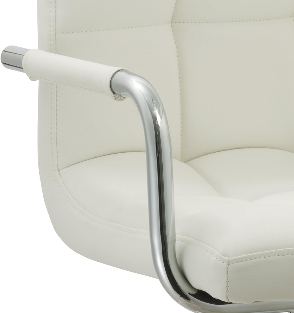 AC Pacific Contemporary Adjustable Swivel Kitchen Bar Stool Chair with Cushion and Armrest, 24"-33", White