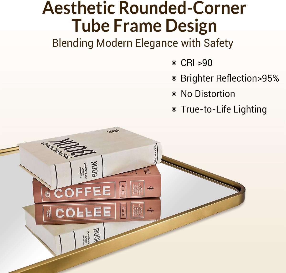 ANDY STAR 40x36 Inch Gold Bathroom Mirror, Brushed Gold Mirrors for Wall in Anti-Rust SUS304 Tube Metal Frame, Rounded Rectangle Mirrors 1’’ Deep Wall Mounted Vertically/Horizontal for Bathroom