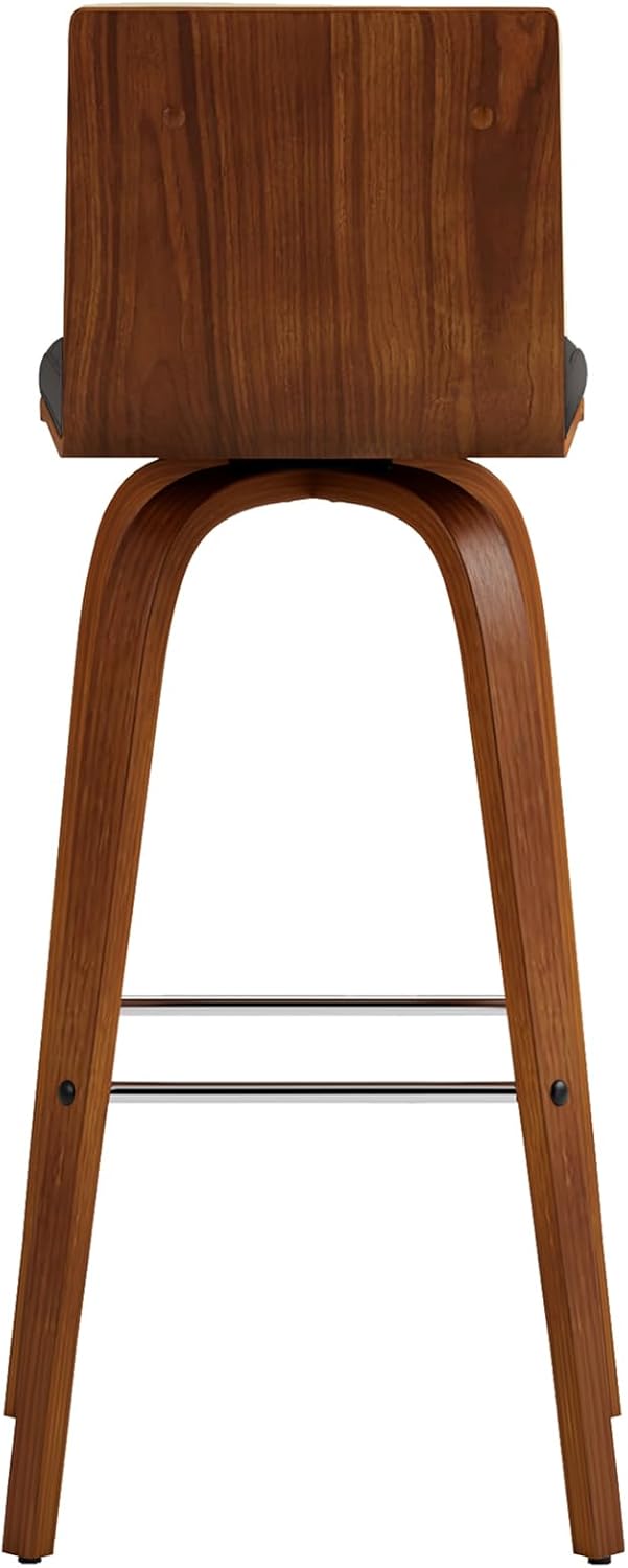 Armen Living Vienna Mid-Century Modern 30" Bar height Barstool Faux Leather Wood Finish, Grey/Walnut