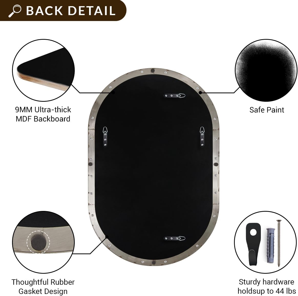 ANDY STAR Brushed Nickel Oval Bathroom Mirror, 20x33 inch Pill-Shaped Mirror for Wall HD Reflection Metal Frame Mirror for Bathroom Hang Vertical or Horizontal