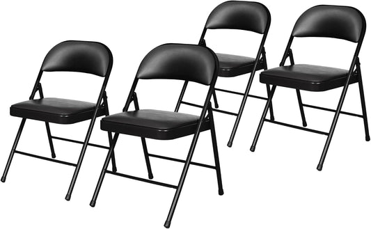 OEF Furnishings OEF950 Series Vinyl Padded Steel Folding Chairs (4-Pack, Black)