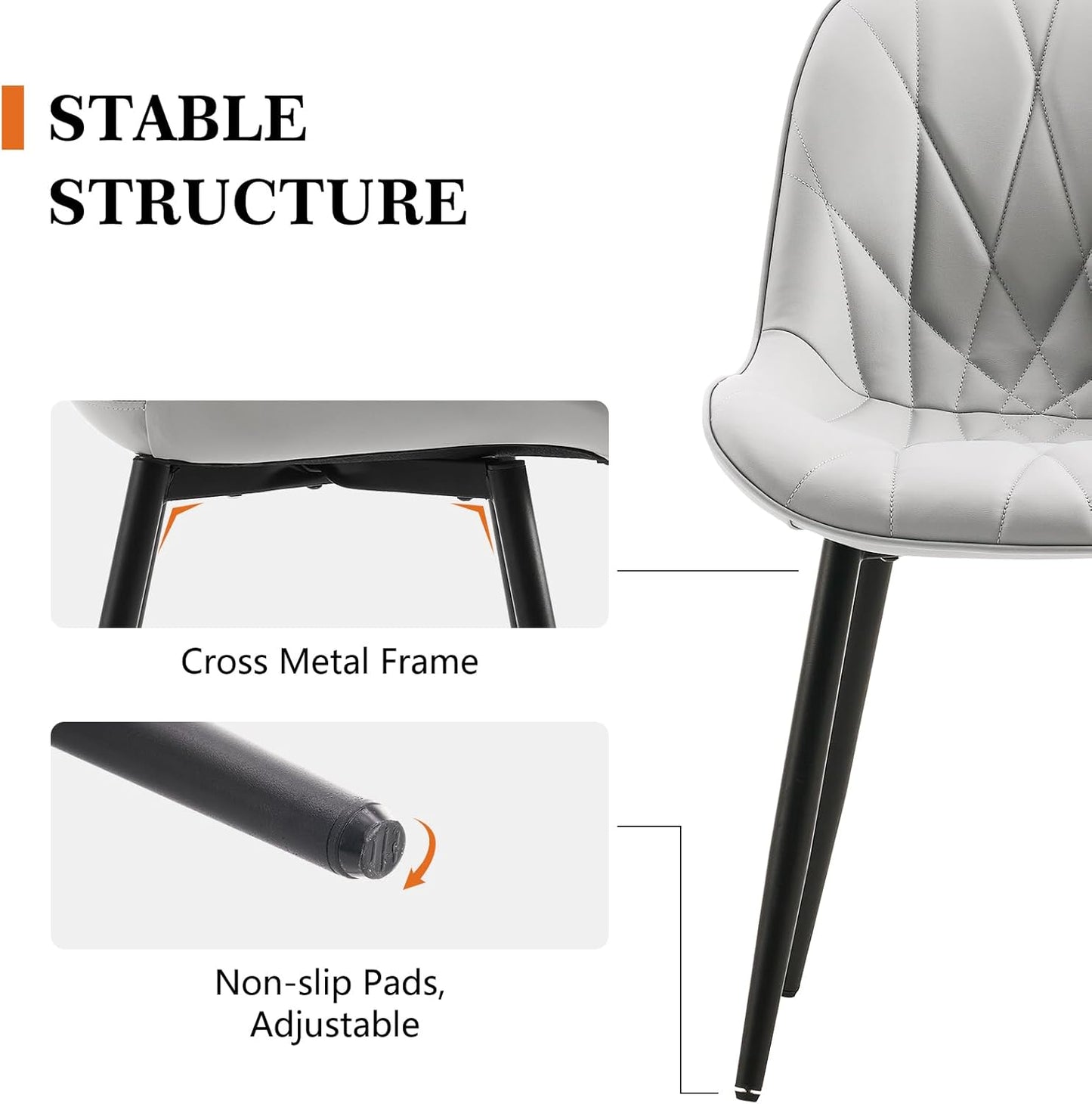 Rowill Dining Chairs Set of 2 - Modern Kitchen Chairs with Soft Backrest, Sturdy Metal Legs & Non-Slip Pads, Suitable for Home Kitchen, Faux Leather Upholstered Seats for Dining Room, Grey