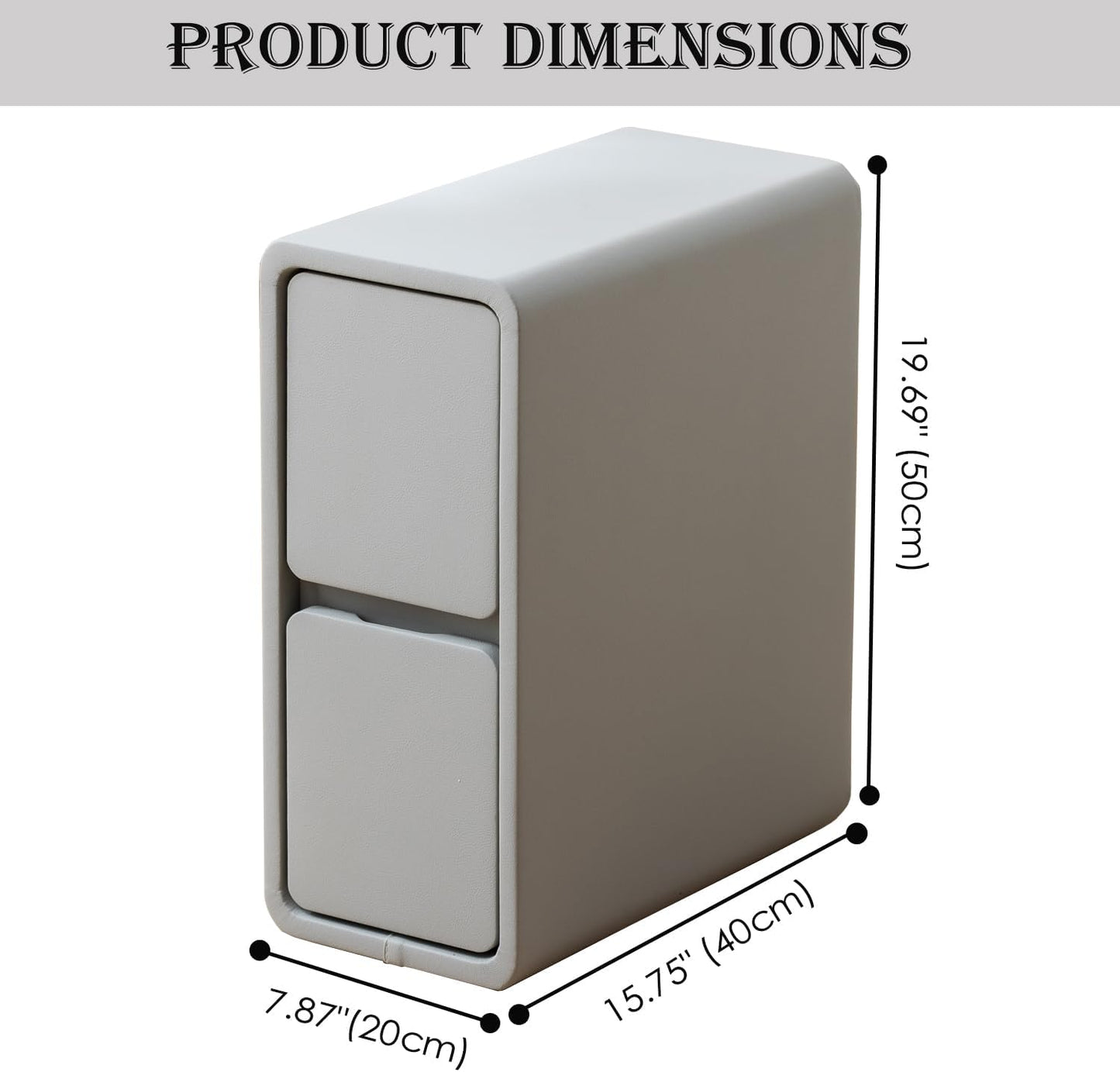 Narrow Nightstand, Solid Wood Night Stand for Small Spaces, Couch, Gray Color 7.87in Wide