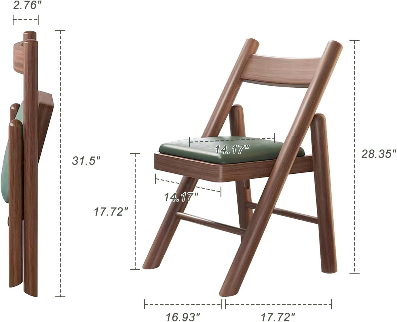 Folding Chairs with Cushion, Solid Wood Padded Foldable Chair, Folding Dinings Chairs Portable and Assembled Seat for Guests Kitchen Office Wedding and Party