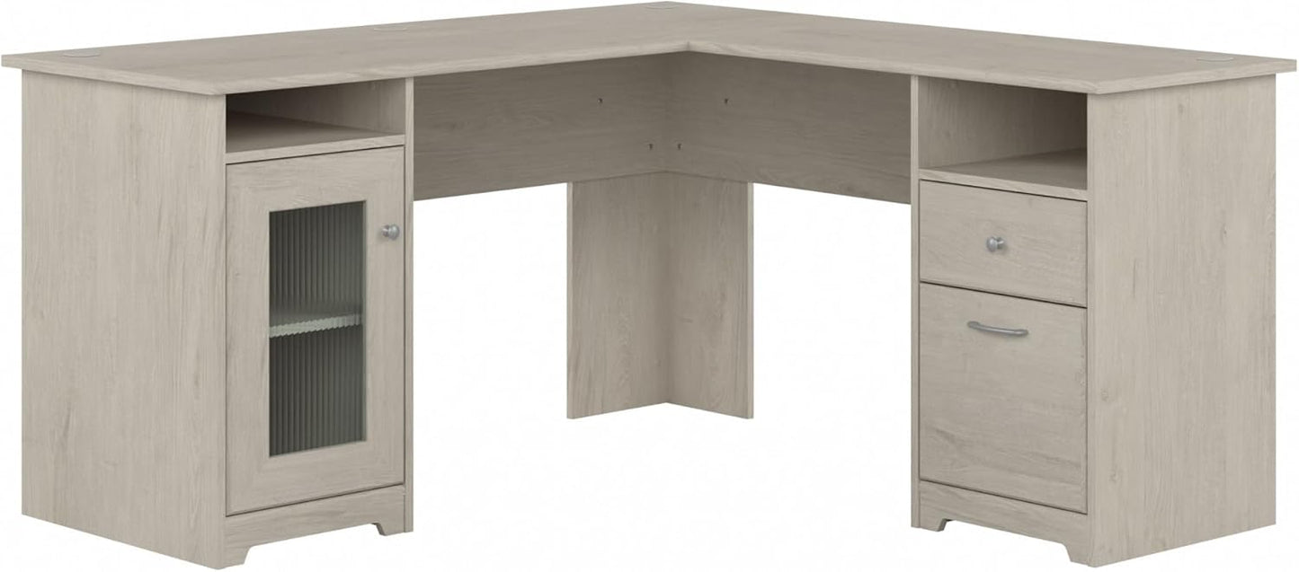 Bush Furniture Cabot 60W L Shaped Computer Desk in Linen White Oak