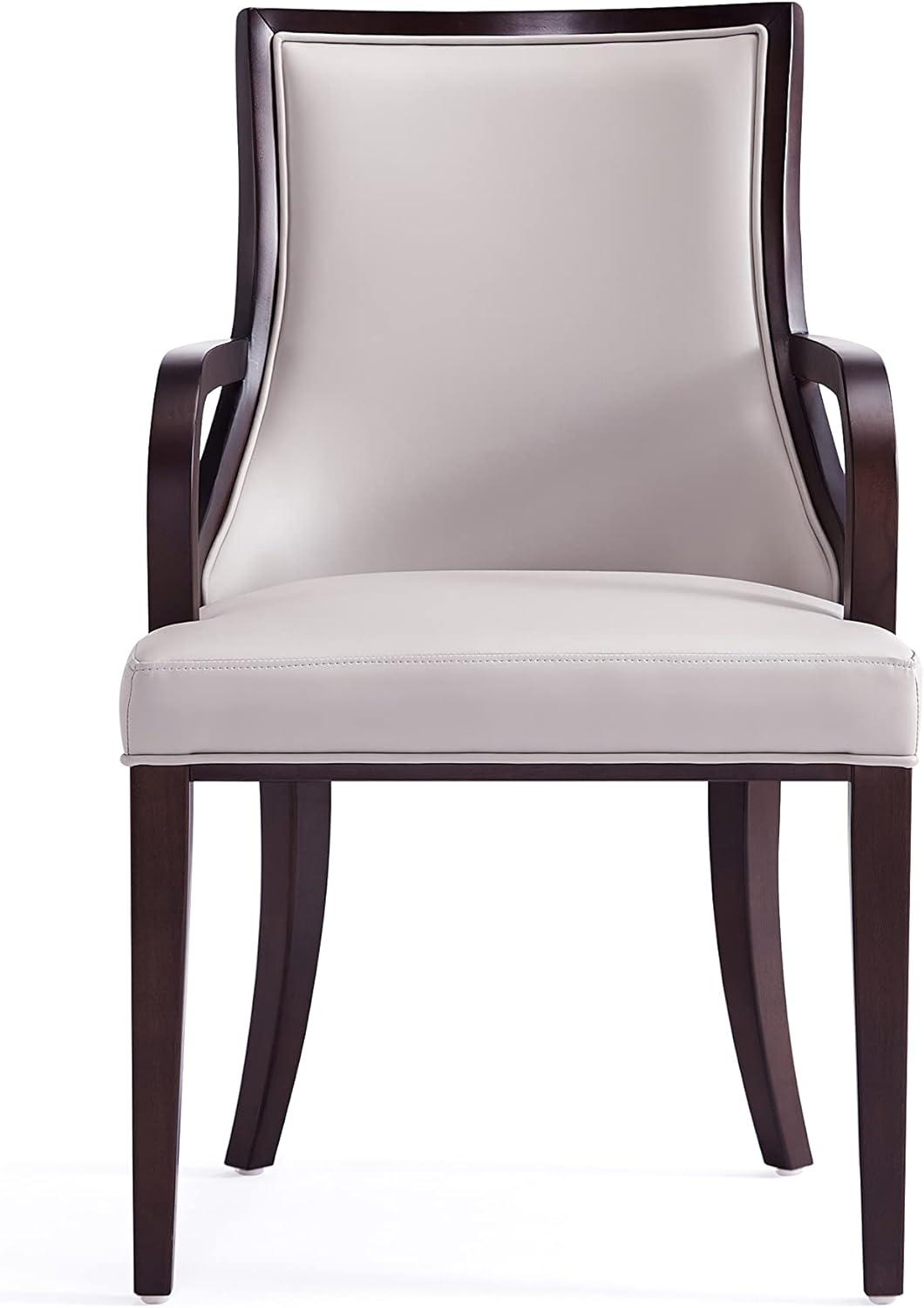 Manhattan Comfort Grand Faux Leather Dining Chairs, Traditional Design with Rectangular Channeling, Solid Beech Wood Frame, Walnut Finish, 300 lb Capacity, Fully Assembled, Set of 6, Light Grey