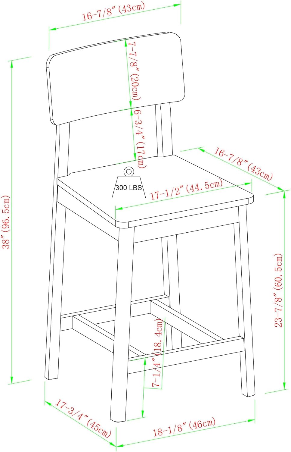 Walker Edison 2-Piece Minimalist Solid Wood Counter Stool, Set of 2, Black