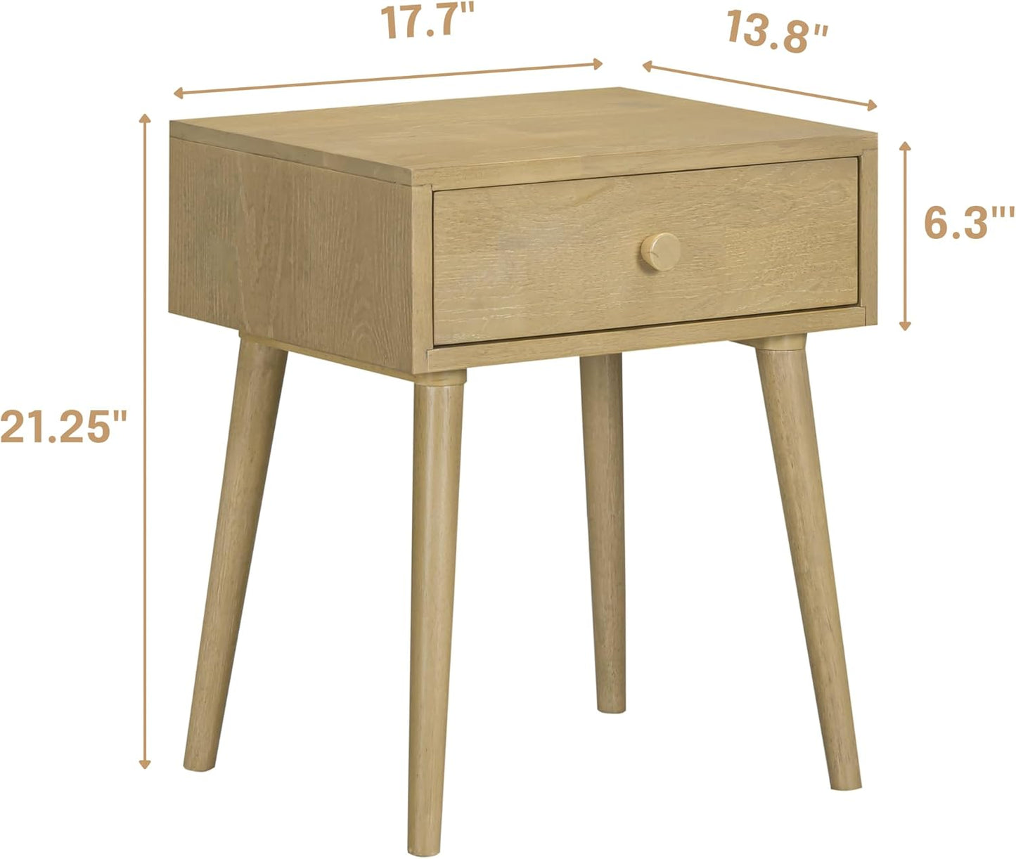 NTC Lux Solid Wood Nightstand, Mid Century Modern Side Table Bedroom, Bedside Furniture, Night Stand, End Table, Easy Assembly - Sand