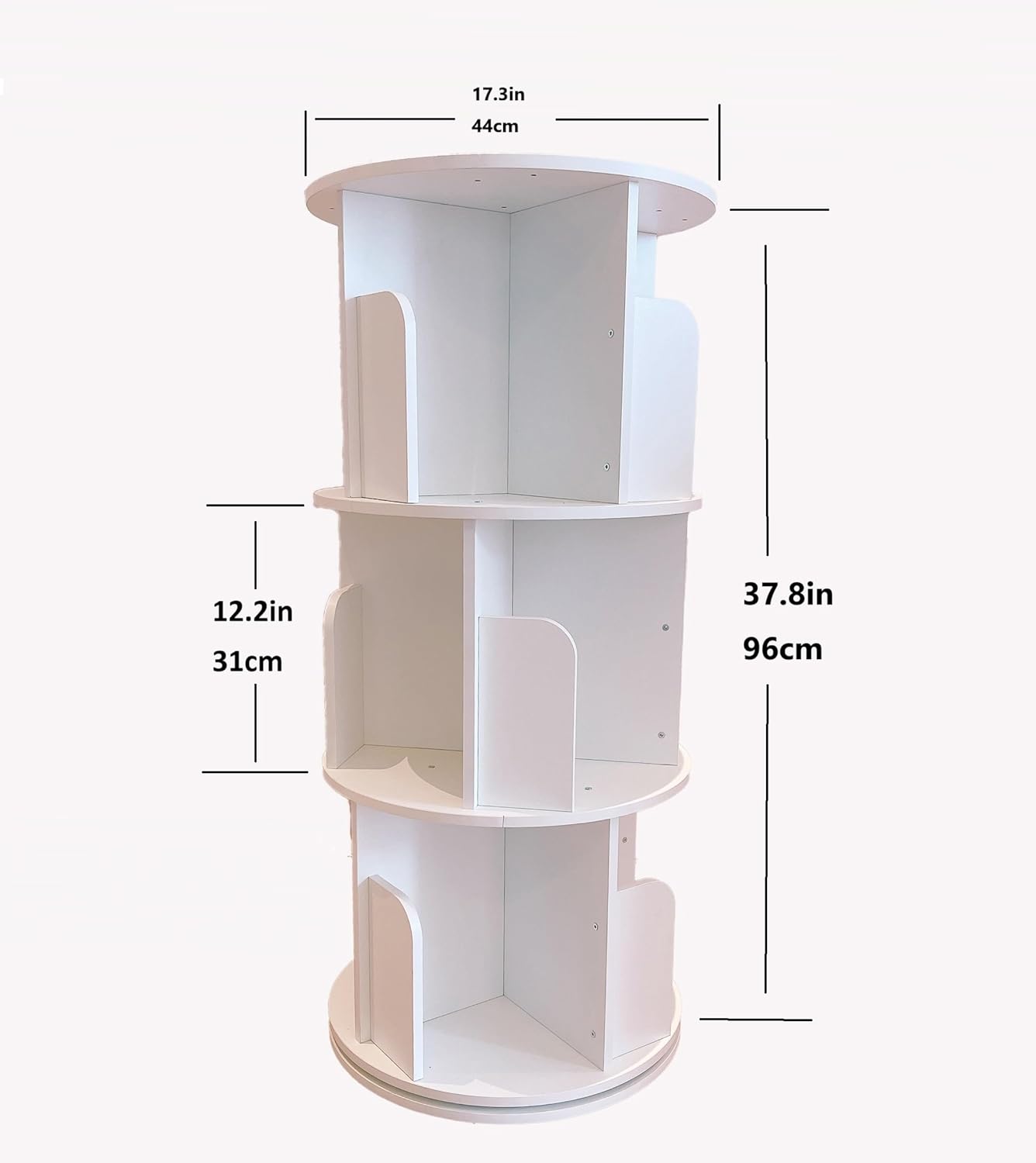 Heehee Wooden Rotating Bookshelf 360 Display Floor Standing Bookcase Storage Rack for Kids&Adults Multi-Functional Bookshelf Organizer (White (3-Tier))