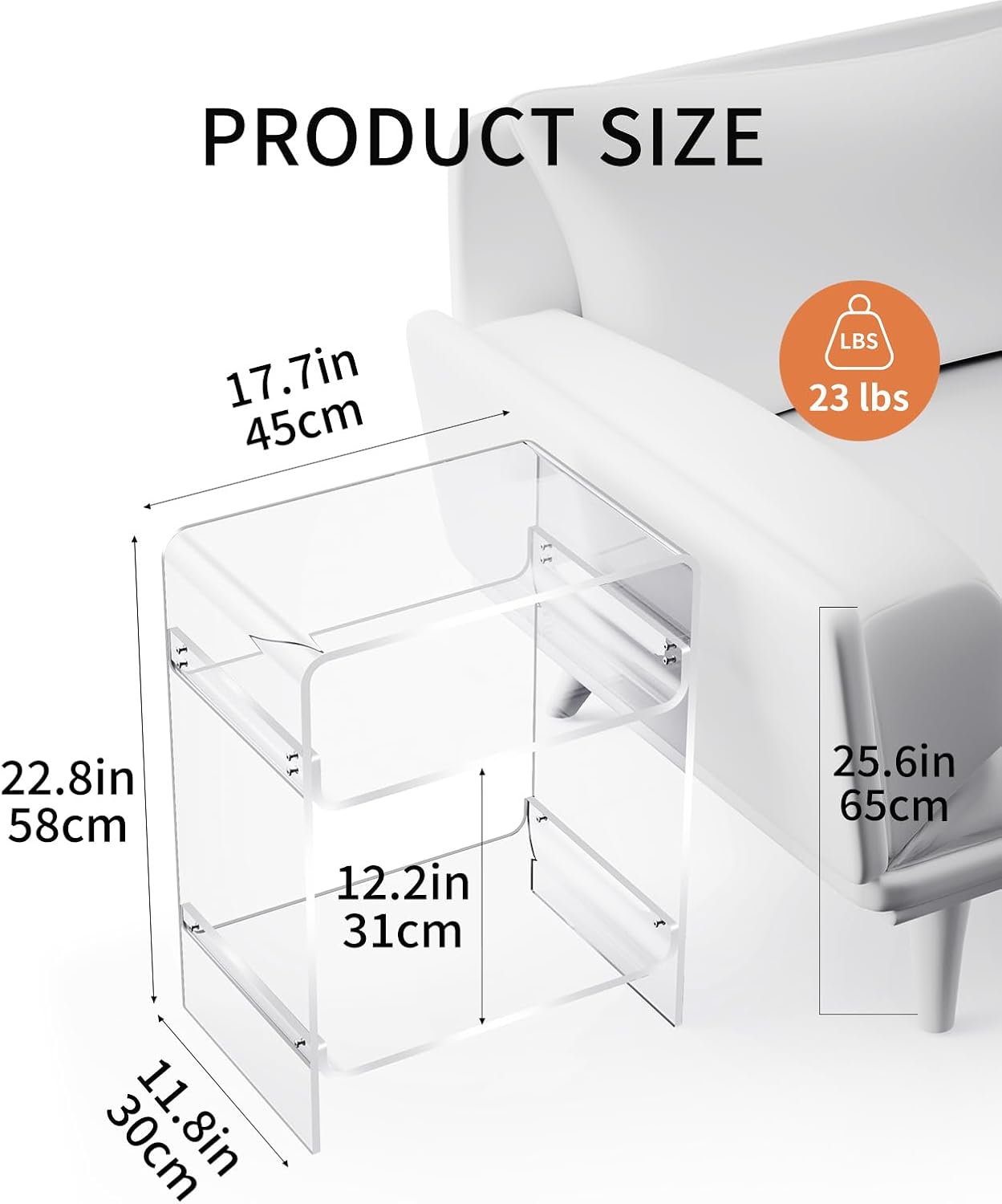 Acrylic Record Player Table with Storage Shelf, Clear Side Table Nightstand (Clear)