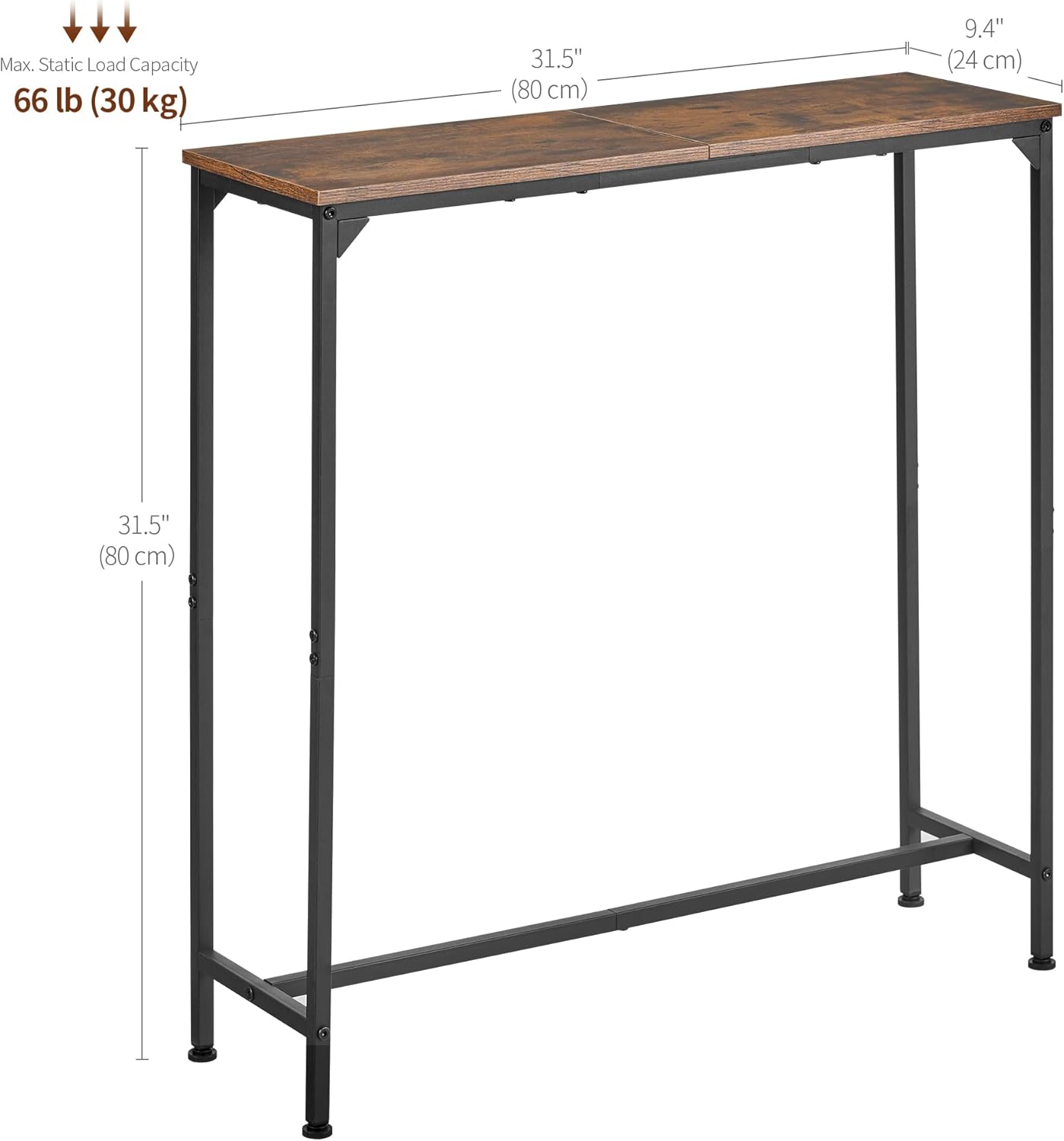 Console Table, Narrow Entryway Table, Thin Sofa Table, Behind Couch Table,for Hallway, Bedroom, Living Room, Foyer, 9.4 x 31.5 x 31.5 Inches, Rustic Brown