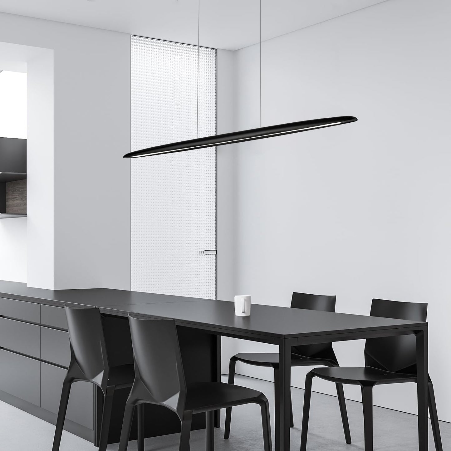 51" Wood Linear Pendant Light Black Linear Pendant Dinning Room Hanging Lights LED Dimmable Chandeliers 36w for Dining Room Pool Table Lights Kitchen Island Light Black