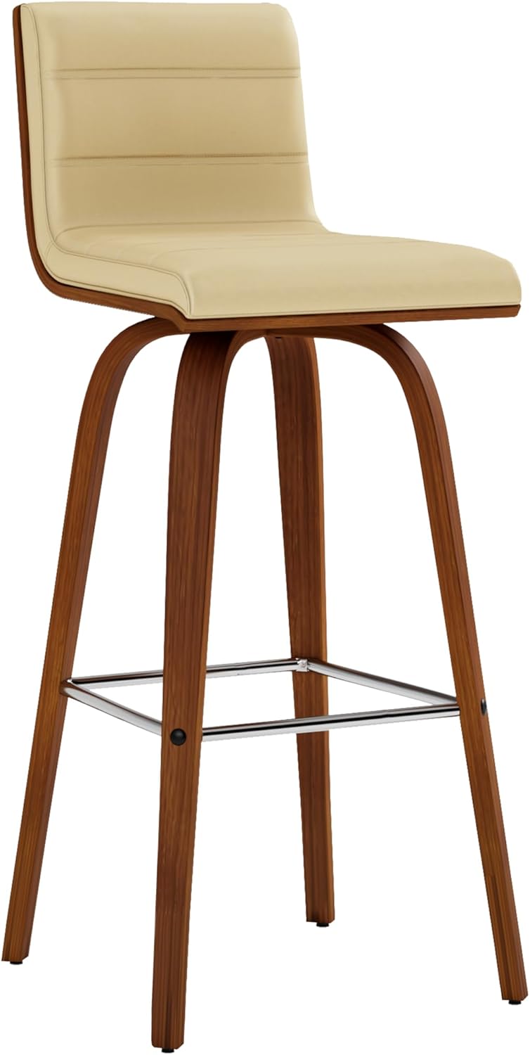 Vienna 30" Swivel Bar Stool in Walnut Wood Finish with Cream Faux Leather - Set of 2