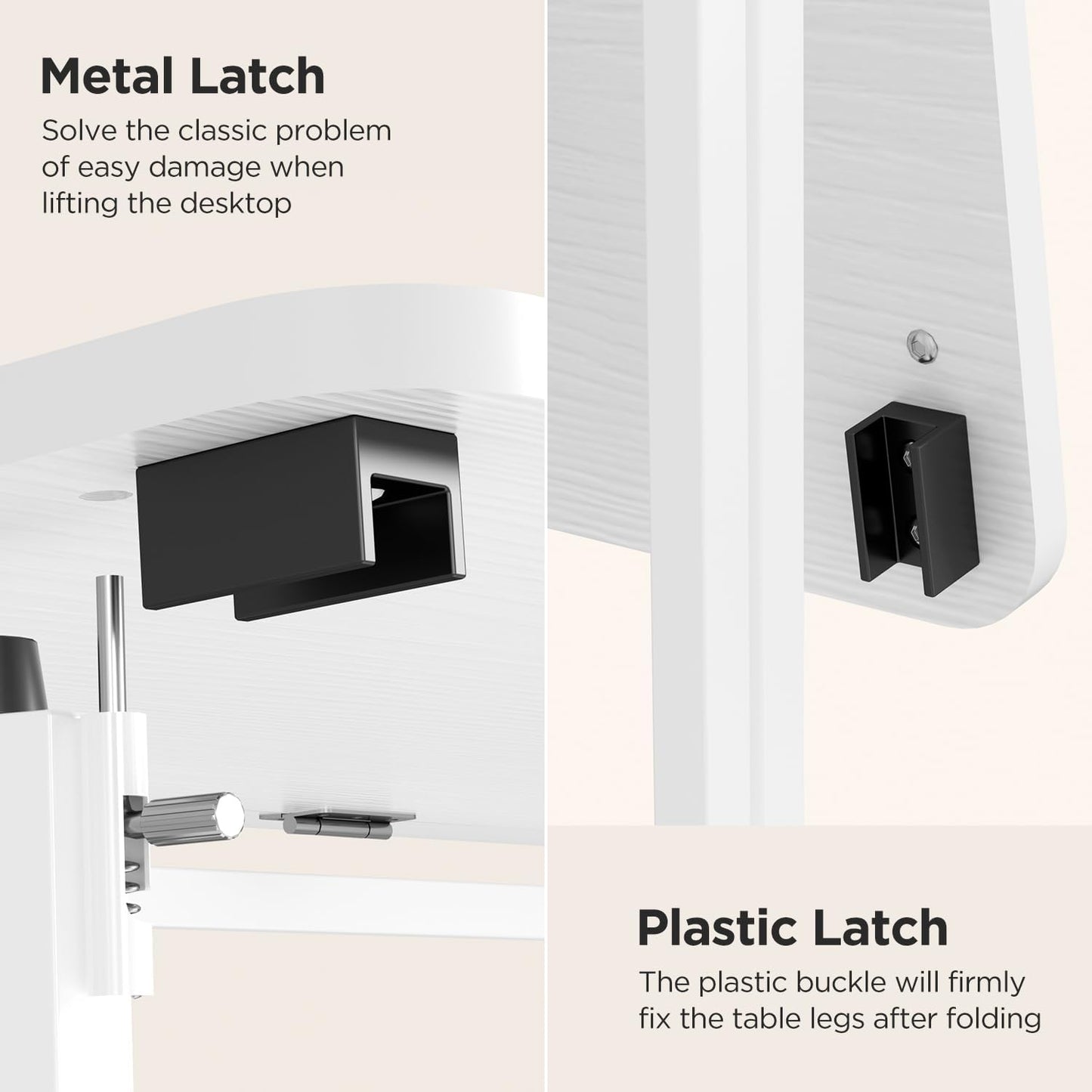 Foldable Desk, 31.5" Small Desk for Bedroom with Power Outlet, Space Saving Folding Computer Desk for Home Office, Easy Assembly, White
