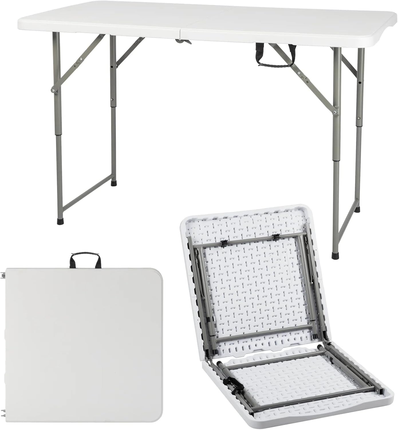 4ft Plastic Folding Table, Kids Folding Activity Table for Classrooms and Home,Indoor Outdoor Heavy Duty Portable Handle, Lock for Picnic, Party, Pong, Camping - White (4ft)