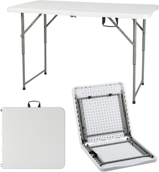 4ft Plastic Folding Table, Kids Folding Activity Table for Classrooms and Home,Indoor Outdoor Heavy Duty Portable Handle, Lock for Picnic, Party, Pong, Camping - White (4ft)