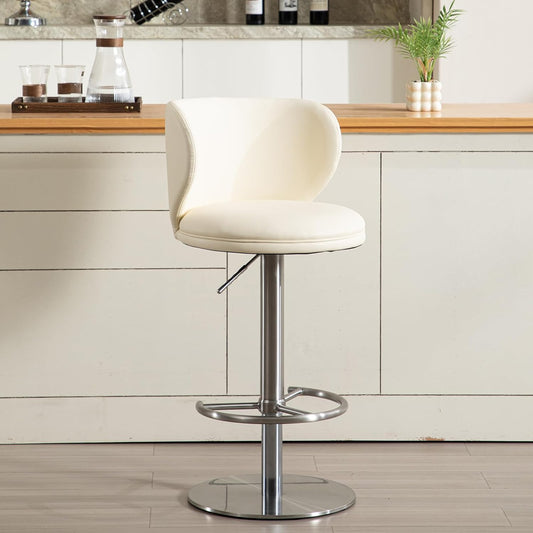 RAINMOOD Bar Stools, Adjustable Swivel Barstools with Back and Footrest, Faux Leather Upholstered, Stainless Steel Base, for Kitchen Counter, Bar, Dining Room