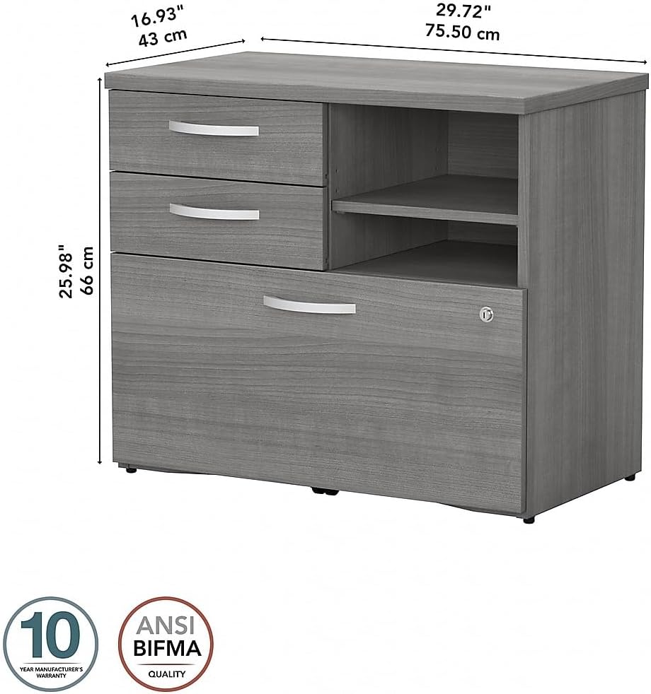 Bush Business Furniture Studio C Office Storage Cabinet with Drawers and Shelves in Platinum Gray, Organization for Home or Professional Workspace