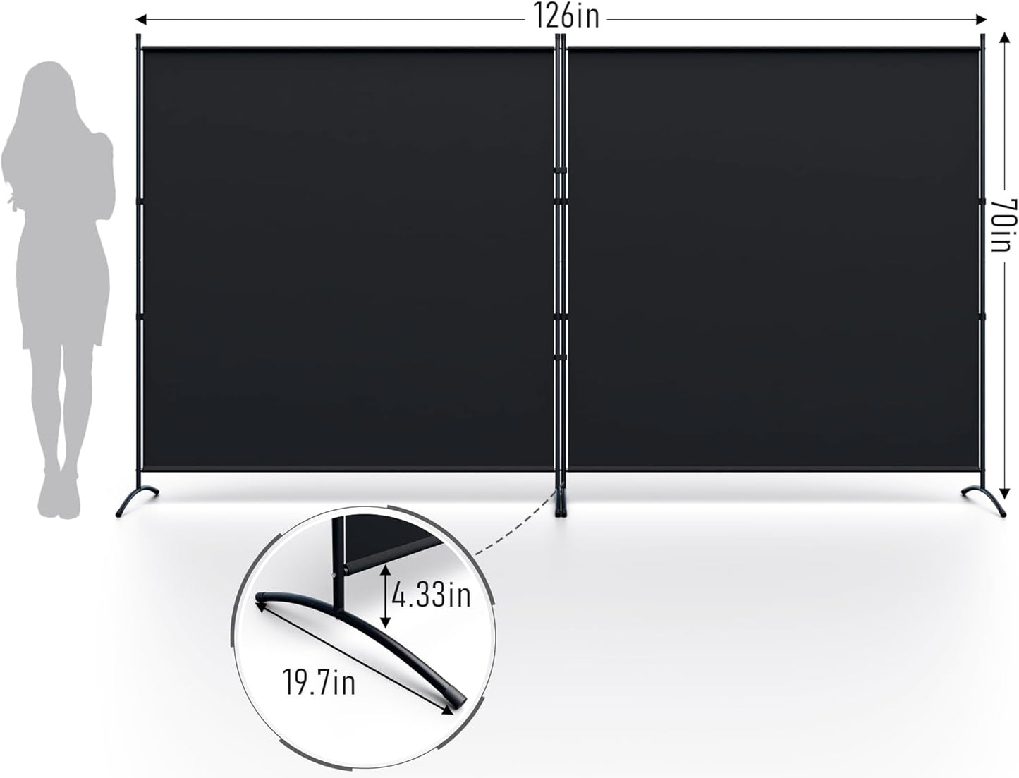 Room Divider 126''W x 71''H Large 2 Panel Privacy Screen for Room Partitions, Portable Room Divider Screen for Room Separtion, Freestanding Fabric Wall Divider for Office, School, Room Separator Black