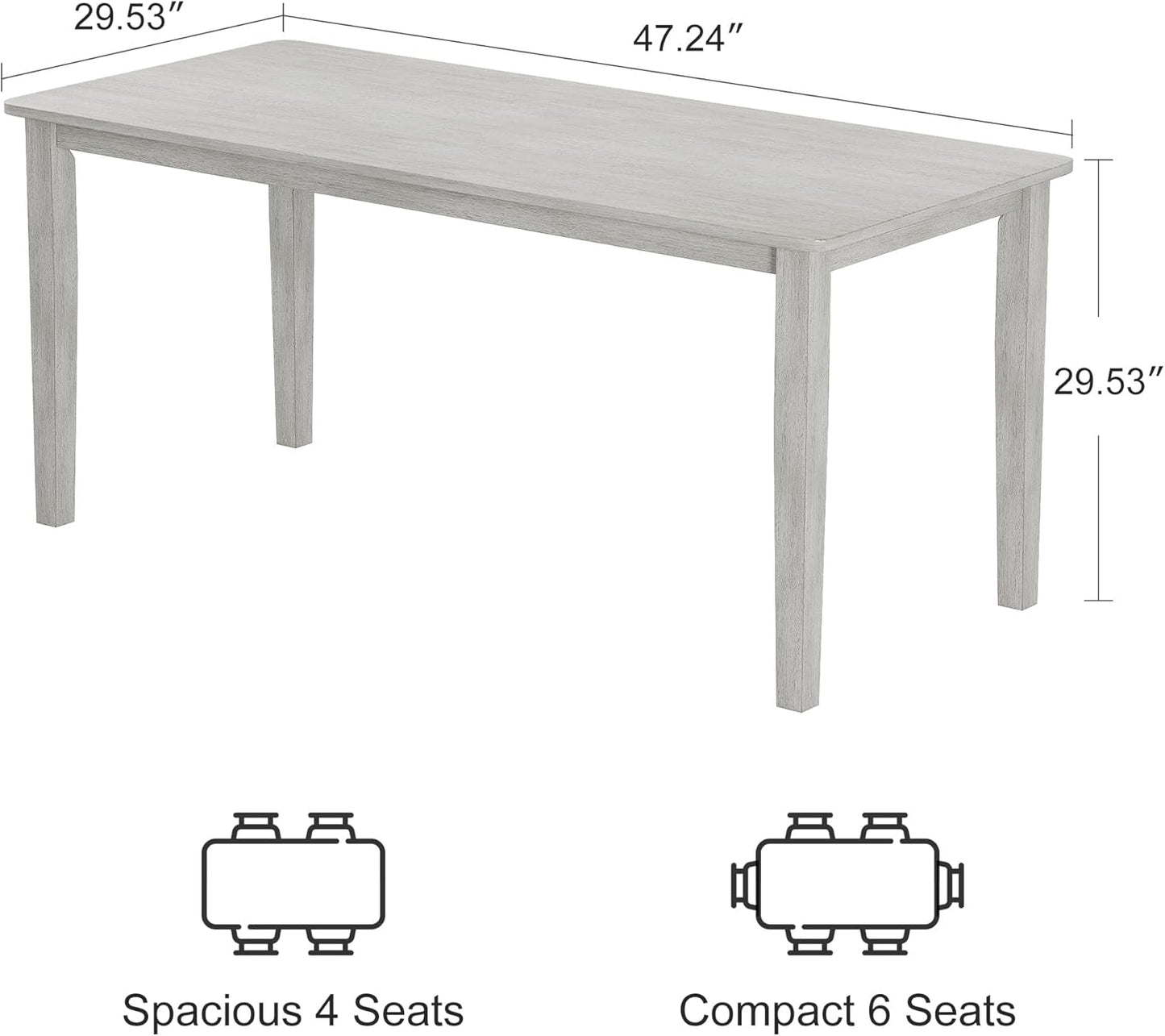7-Piece Solid Wood Dining Table Set for 6, Modern Breakfast Dinette Kitchen Table with Chairs for Dining Room, Kitchen, Grey