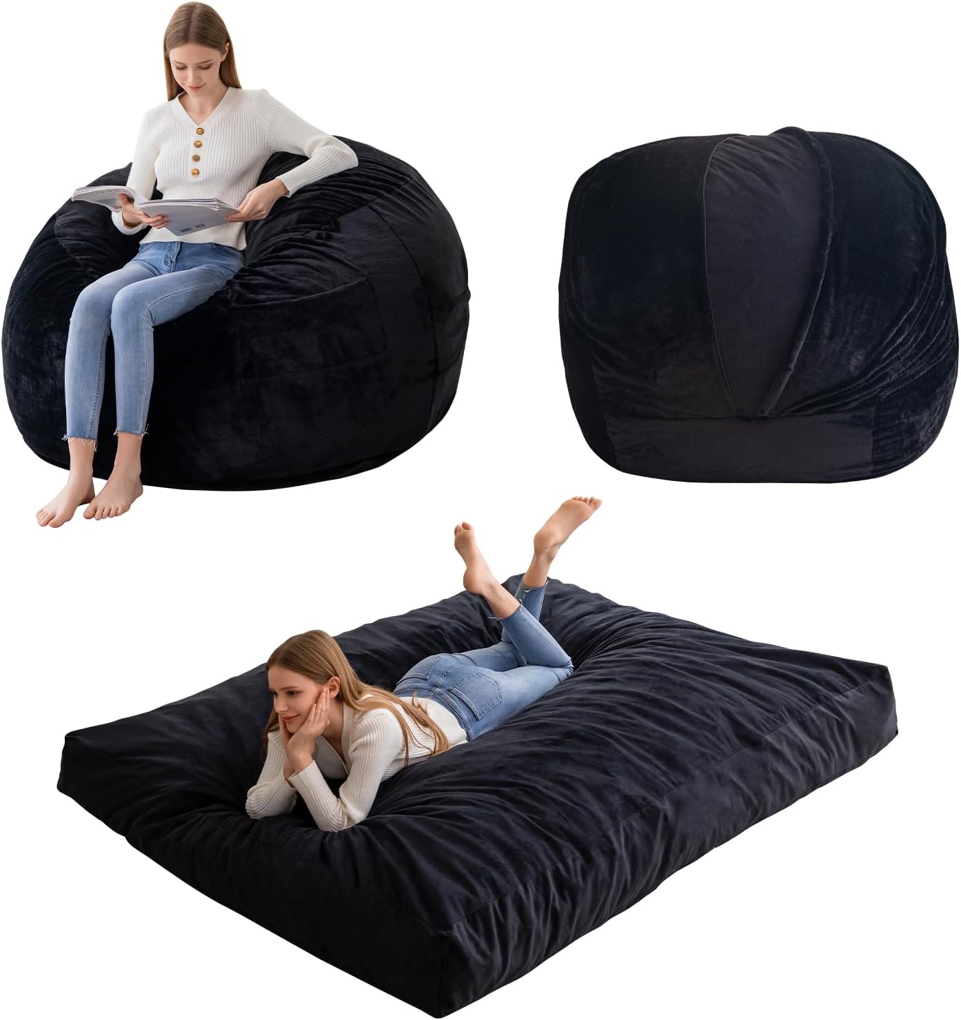 HIGOGOGO Giant Bean Bag Chair Bed for Adults,Convertible Beanbag Folds from Lazy Chair to Floor Mattress Bed,Large Floor Sofa Couch with High-Density Foam Filling, Machine Washable