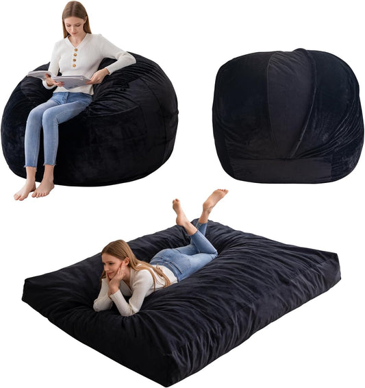 HIGOGOGO Giant Bean Bag Chair Bed for Adults,Convertible Beanbag Folds from Lazy Chair to Floor Mattress Bed,Large Floor Sofa Couch with High-Density Foam Filling, Machine Washable
