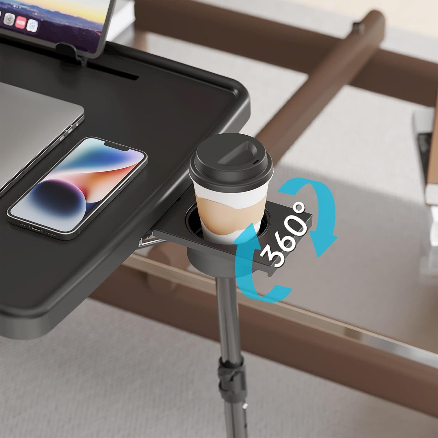 X TV Tray Table, Allpop Large TV Dinner Tray for Eating, Adjustable Folding Laptop Table with Book Stand, Cup Holder & Tablet Slot on Couch & Bed, Black