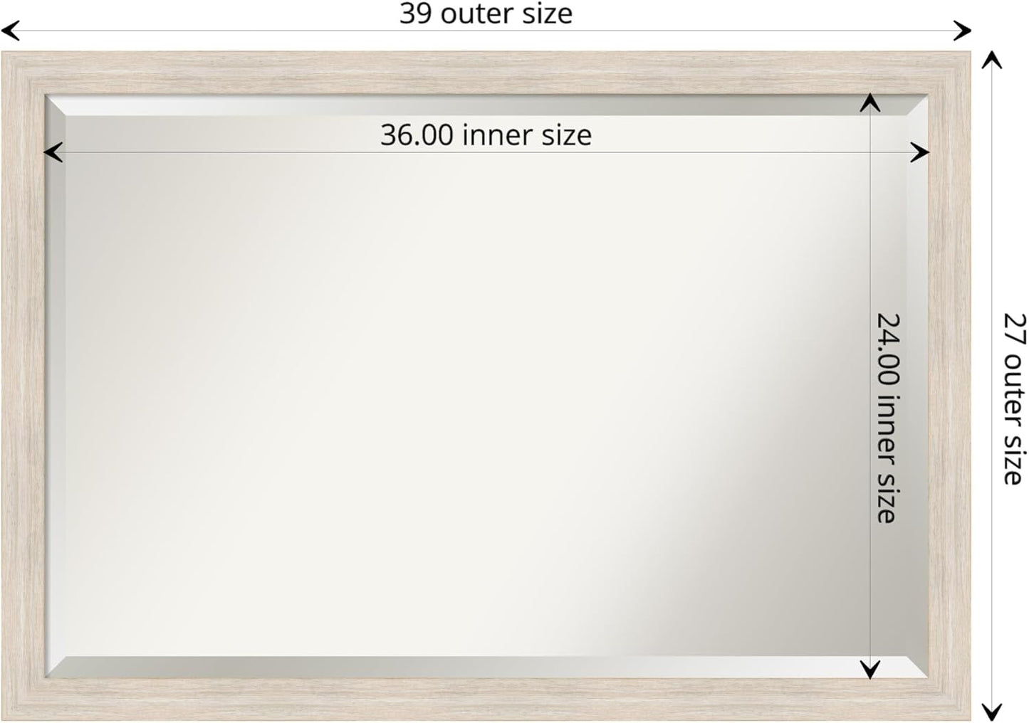 Amanti Art White Bathroom Mirror for Over Sink, 27x39 Hardwood White Wash Narrow Rectangle Vanity Mirror, Large Rustic Farmhouse Wood Frame, Hangs Horizonally and Vertically, Bathroom Wall Decor