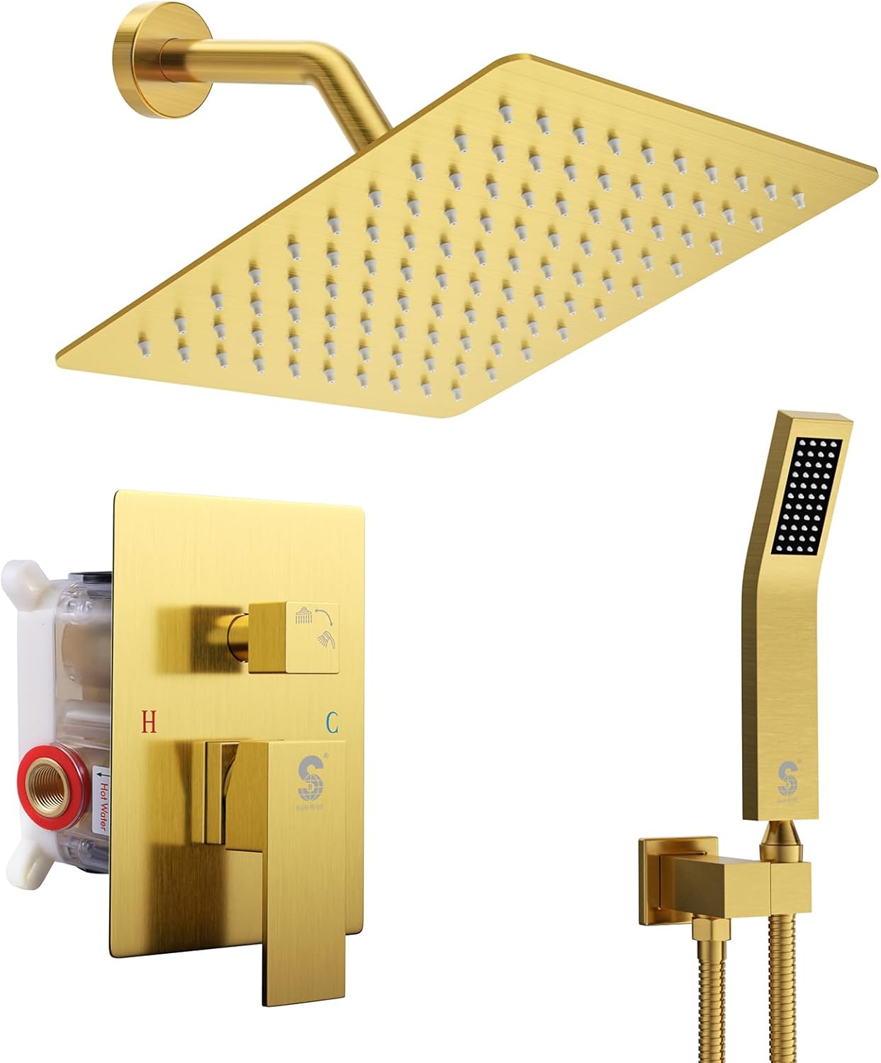 SR SUN RISE Shower System - Shower Faucet Set with 8 Inch Rain Shower Head and Handheld Shower - High Pressure Rain Shower System - All Metal Shower Faucet Trim Repair Kits - Brushed Gold