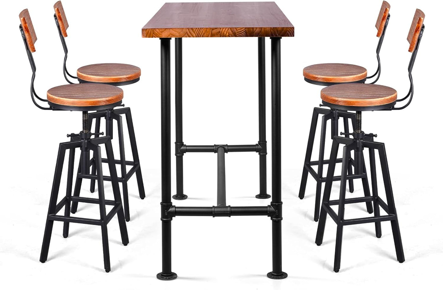 5 Pieces Industrial Dining Table Set Rustic Rectangular High Pub Table with Chairs Farmhouse Meeting Computer Desk and Stools for Office