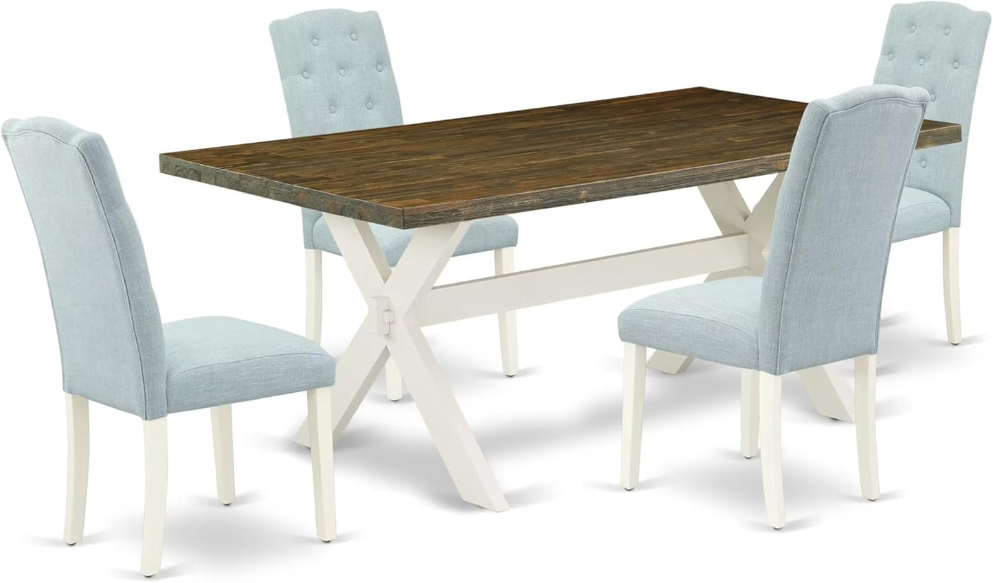 East West Furniture X077CE215-5 5 Piece Dining Table Set for 4 Includes a Rectangle Kitchen Table with X-Legs and 4 Baby Blue Linen Fabric Parson Dining Chairs, 40x72 Inch, Multi-Color